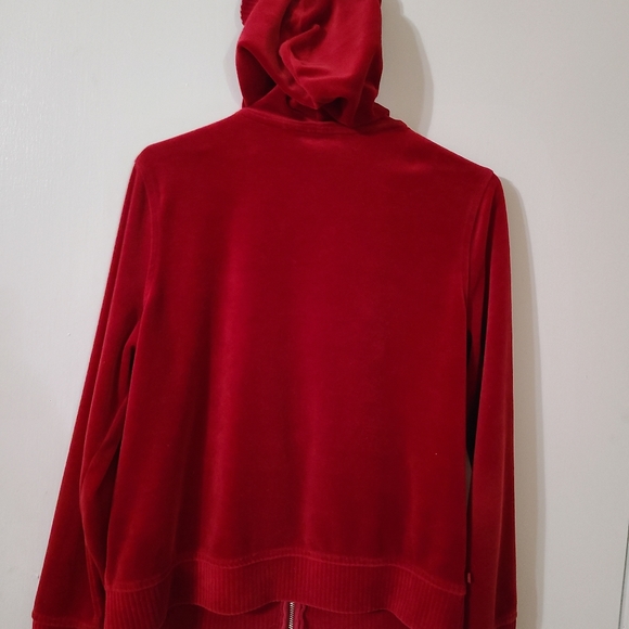 Lauren Ralph Lauren Women Petite Small Hoodie Zip Sweatshirt Red Velour Jacket - Picture 3 of 3